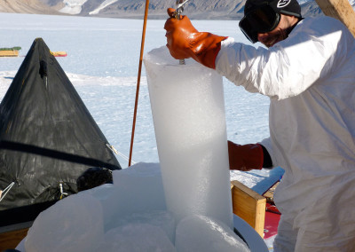 Extracting ice cores at Taylor Glacier.