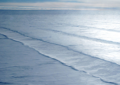 Crevasses between South Pole and the Transantarctic Mountains.